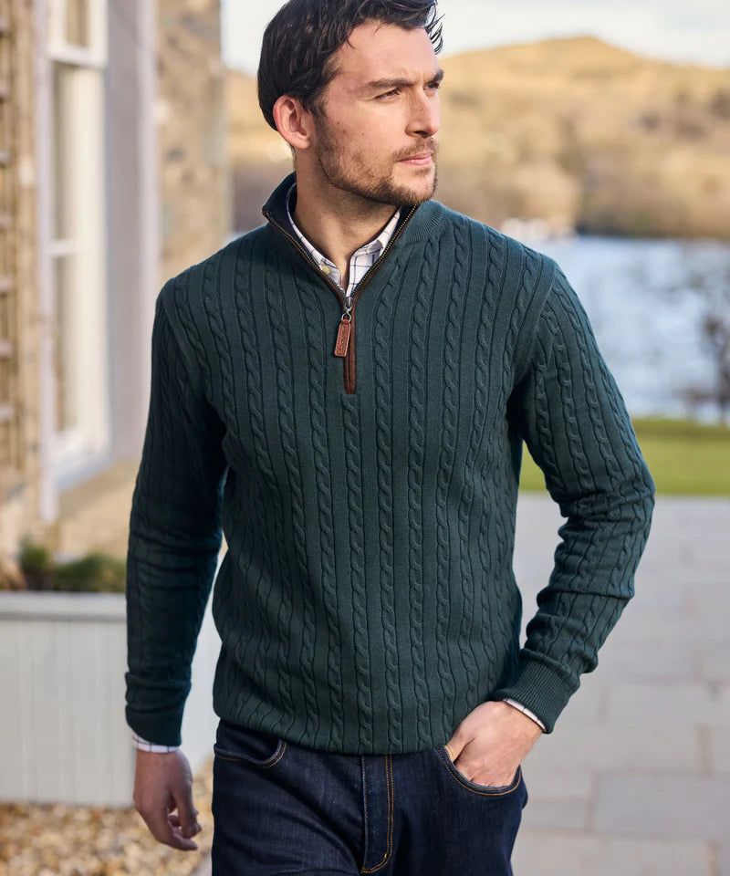 Calton Cotton Cashmere Cable Quarter  Zip Jumper