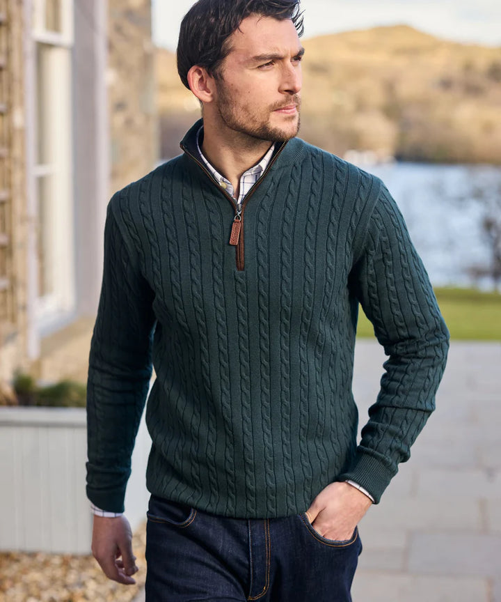 Calton Cotton Cashmere Cable Quarter  Zip Jumper