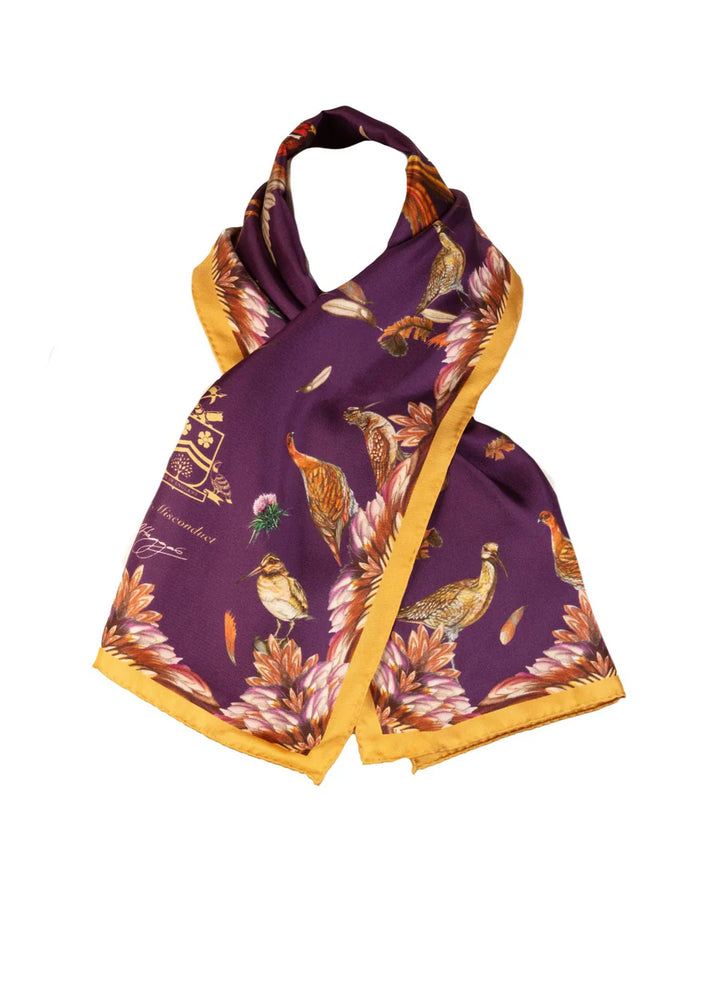 Clare Haggas Silk Scarf - Grouse Misconduct - Narrow
