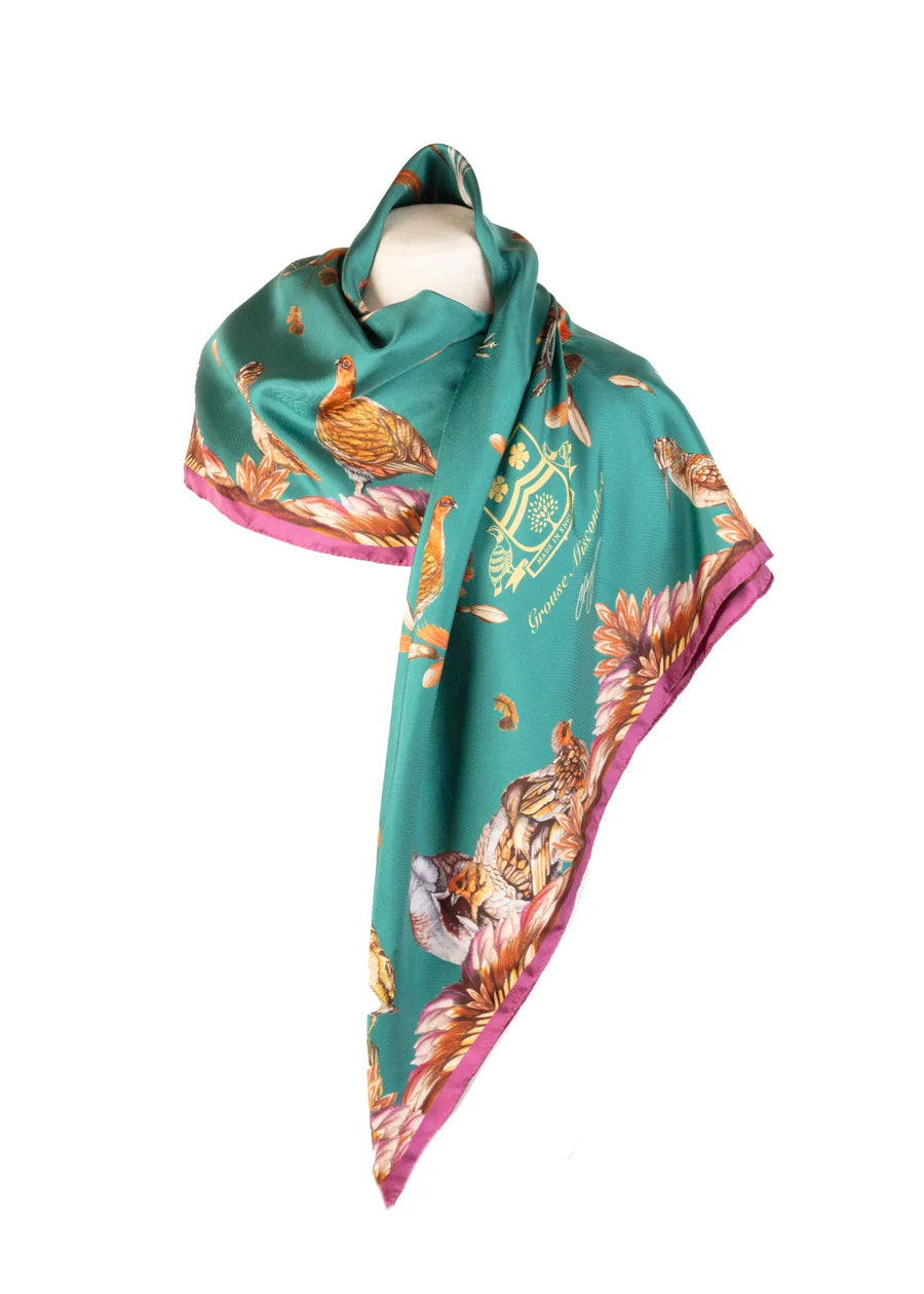 Clare Haggas Silk Scarf - Grouse Misconduct - Large Square