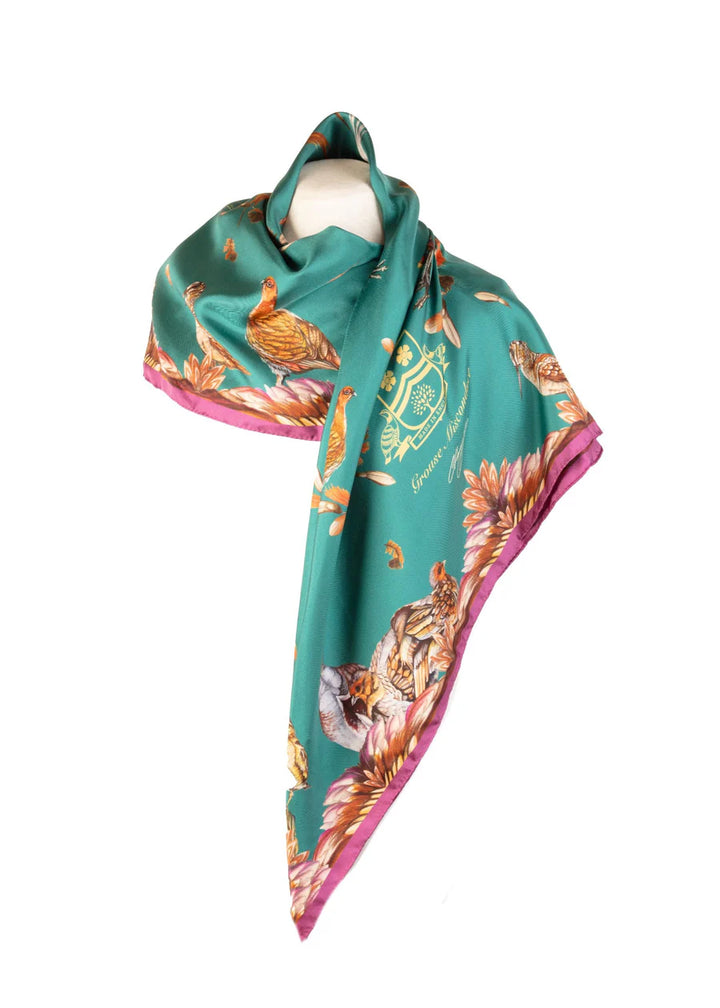 Clare Haggas Silk Scarf - Grouse Misconduct - Large Square