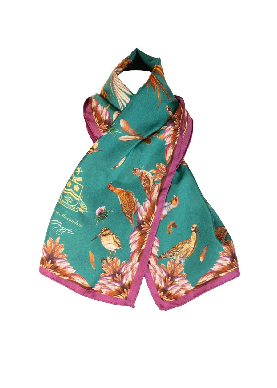Clare Haggas Silk Scarf - Grouse Misconduct - Narrow