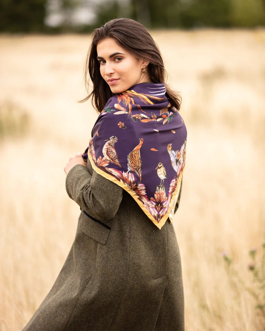 Clare Haggas Silk Scarf - Grouse Misconduct - Large Square