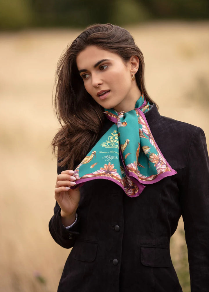 Clare Haggas Silk Scarf - Grouse Misconduct - Narrow