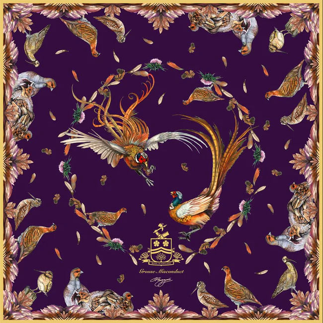 Clare Haggas Silk Scarf - Grouse Misconduct - Large Square