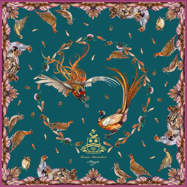 Clare Haggas Silk Scarf - Grouse Misconduct - Large Square