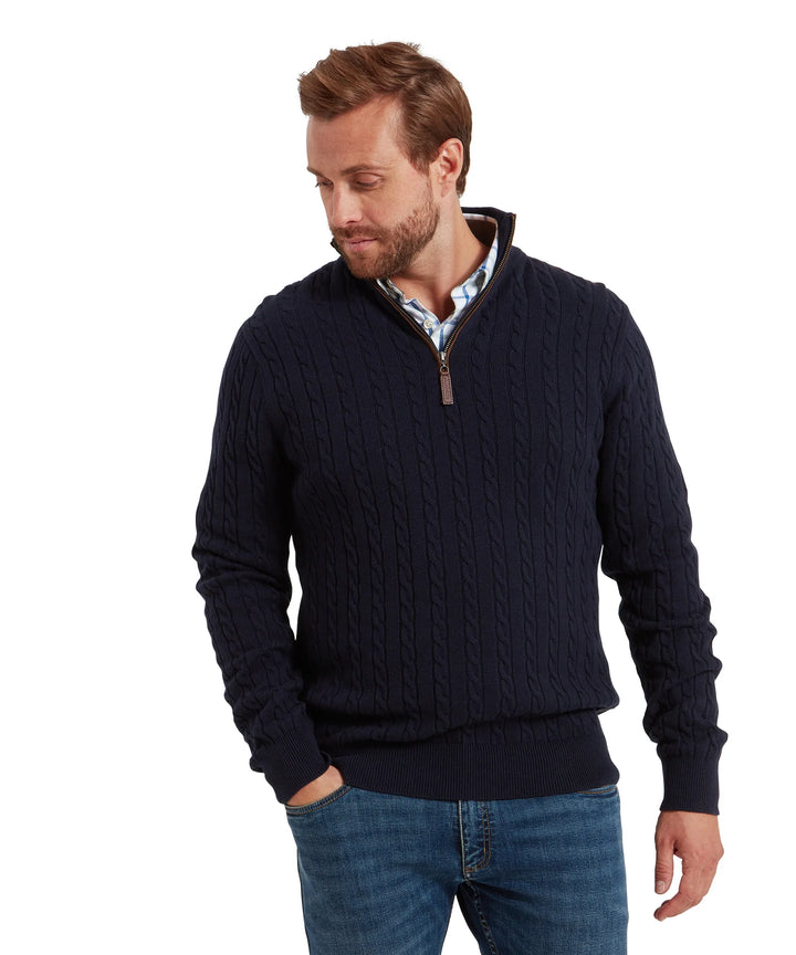 Calton Cotton Cashmere Cable Quarter  Zip Jumper
